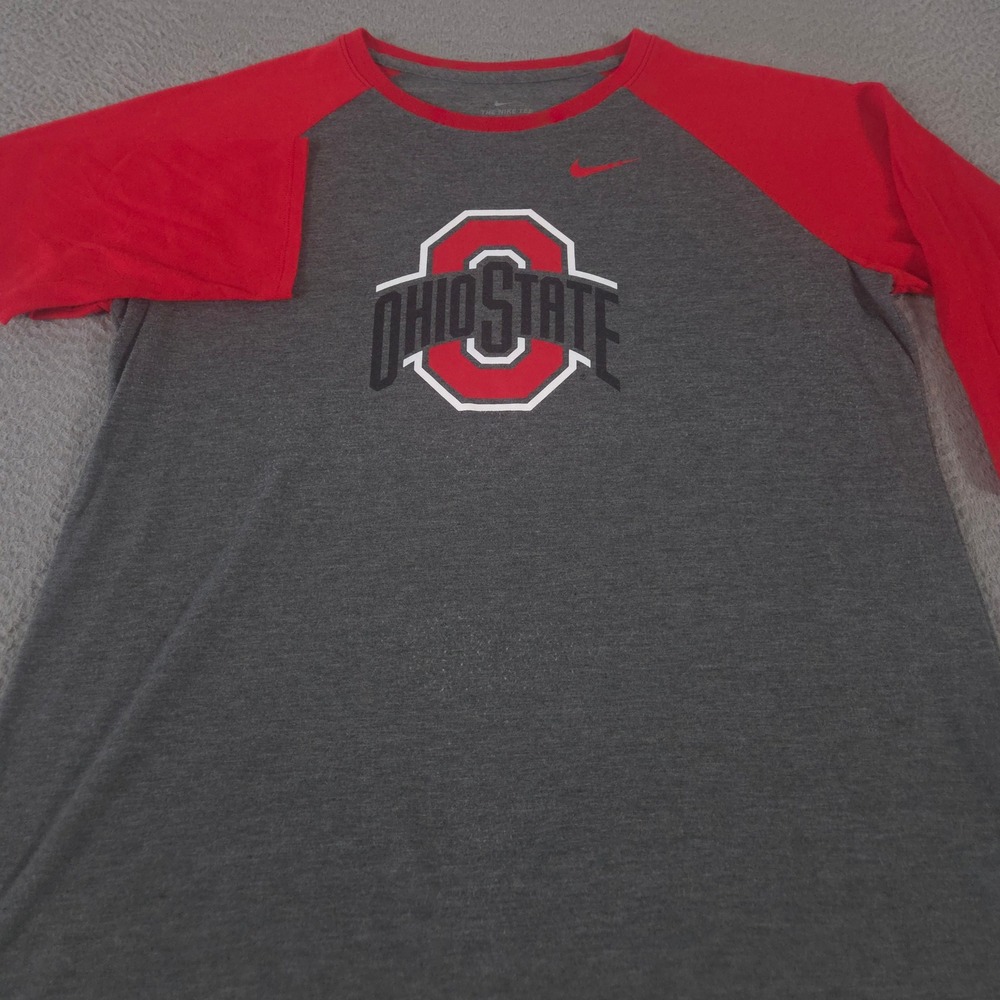 Nike Top Womens XL Grey Ohio State Buckeyes Dri-FIT 3/4 Raglan Sleeve Shirt
